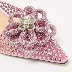 Mach & Mach Pink PVC and Satin Carrie Rose Crystals Heel Mules Size 37