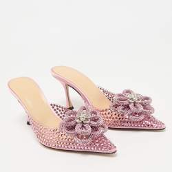 Mach & Mach Pink PVC and Satin Carrie Rose Crystals Heel Mules Size 37