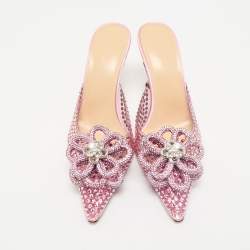 Mach & Mach Pink PVC and Satin Carrie Rose Crystals Heel Mules Size 37