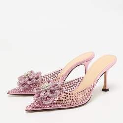 Mach & Mach Pink PVC and Satin Carrie Rose Crystals Heel Mules Size 37