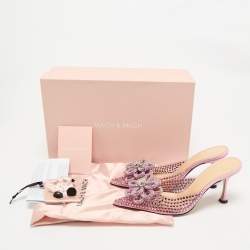 Mach & Mach Pink PVC and Satin Carrie Rose Crystals Heel Mules Size 37
