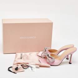 Mach & Mach Light Pink Satin Crystal Embellished Double Bow Slide Sandals Size 39