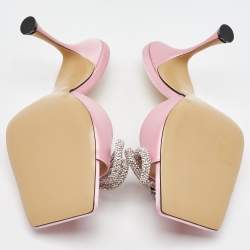 Mach & Mach Light Pink Satin Crystal Embellished Double Bow Slide Sandals Size 39