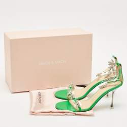 Mach & Mach Green Patent Leather and PVC Floating Crystal Bow Sandals Size 39.5