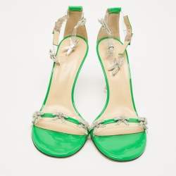Mach & Mach Green Patent Leather and PVC Floating Crystal Bow Sandals Size 39.5