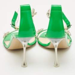 Mach & Mach Green Patent Leather and PVC Floating Crystal Bow Sandals Size 39.5