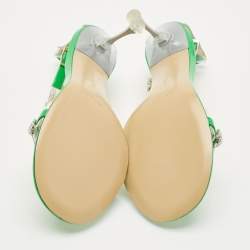 Mach & Mach Green Patent Leather and PVC Floating Crystal Bow Sandals Size 39.5