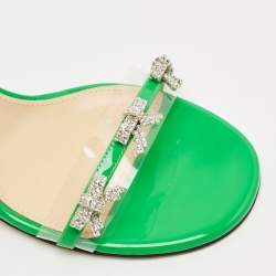 Mach & Mach Green Patent Leather and PVC Floating Crystal Bow Sandals Size 39.5