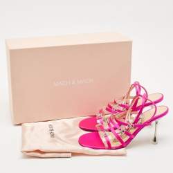 Mach & Mach Pink Satin Crystal Bow Camille Sandals Size 37.5