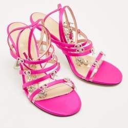 Mach & Mach Pink Satin Crystal Bow Camille Sandals Size 37.5