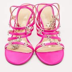 Mach & Mach Pink Satin Crystal Bow Camille Sandals Size 37.5