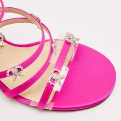 Mach & Mach Pink Satin Crystal Bow Camille Sandals Size 37.5