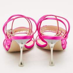 Mach & Mach Pink Satin Crystal Bow Camille Sandals Size 37.5