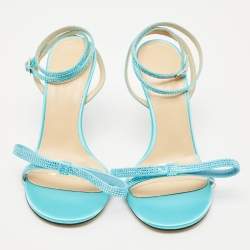 Mach & Mach Blue Satin and PVC French Bow Sandals Size 37..5