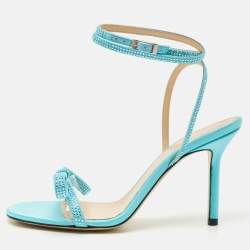 Mach & Mach Blue Satin and PVC French Bow Sandals Size 37..5