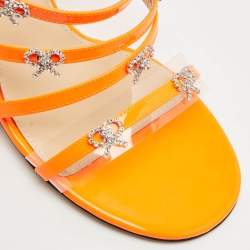 Mach & Mach Neon Orange Patent Leather Crystal Bow Camille Sandals Size 38.5
