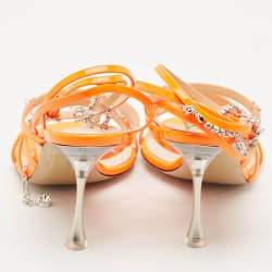 Mach & Mach Neon Orange Patent Leather Crystal Bow Camille Sandals Size 38.5