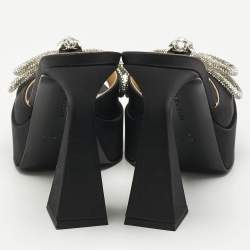Mach & Mach Black Satin Double Bow Platform Slide Sandals Size 41