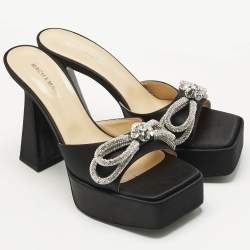 Mach & Mach Black Satin Double Bow Platform Slide Sandals Size 41