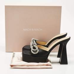 Mach & Mach Black Satin Double Bow Platform Slide Sandals Size 41