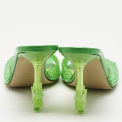 Mach & Mach Green PVC Crystal Embellished Star Slide Sandals Size 36