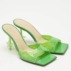 Mach & Mach Green PVC Crystal Embellished Star Slide Sandals Size 36