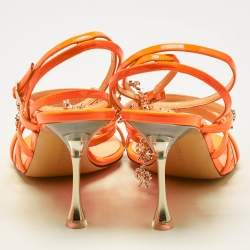 Mach & Mach Neon Orange Patent Leather Crystal Bow Camille Sandals Size 37