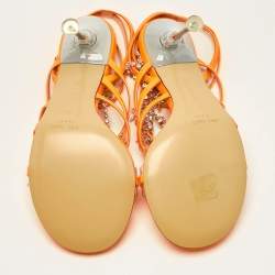 Mach & Mach Neon Orange Patent Leather Crystal Bow Camille Sandals Size 37
