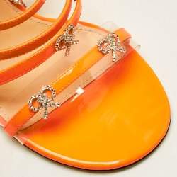 Mach & Mach Neon Orange Patent Leather Crystal Bow Camille Sandals Size 37