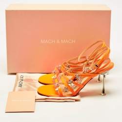Mach & Mach Neon Orange Patent Leather Crystal Bow Camille Sandals Size 37