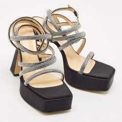 Mach & Mach Black Satin Sydney Platform Sandals Size 42