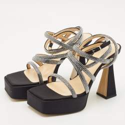 Mach & Mach Black Satin Sydney Platform Sandals Size 42
