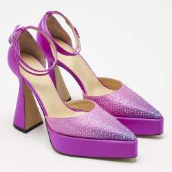 Mach & Mach Pink Satin Galaxy Crystalized Platform Pumps Size 38.5