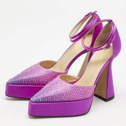 Mach & Mach Pink Satin Galaxy Crystalized Platform Pumps Size 38.5