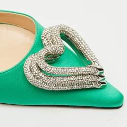 Mach & Mach Green Satin Crystal Embellished Triple Heart Ankle Wrap Pumps Size 41