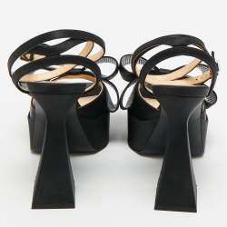 Mach & Mach Black Satin Le Cadeau Platform Sandals Size 36