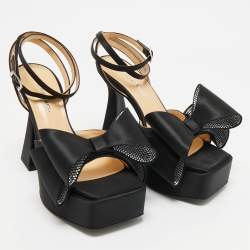 Mach & Mach Black Satin Le Cadeau Platform Sandals Size 36