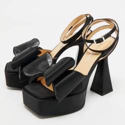 Mach & Mach Black Satin Le Cadeau Platform Sandals Size 36