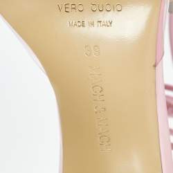 Pre Owned Mach & Mach Pink Leather and PVC Crystal Bow Ankle Strap Pumps Size 39