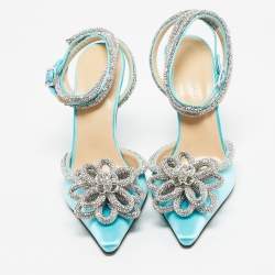 مملوكة مسبقًا Mach & Mach Blue Satin Crystal Flower Pumps Size 39.5