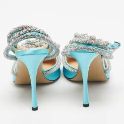 مملوكة مسبقًا Mach & Mach Blue Satin Crystal Flower Pumps Size 39.5