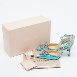 مملوكة مسبقًا Mach & Mach Blue Satin Crystal Flower Pumps Size 39.5