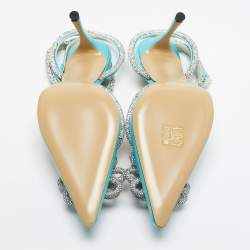 مملوكة مسبقًا Mach & Mach Blue Satin Crystal Flower Pumps Size 39.5