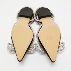 Pre Owned Mach & Mach Black Satin Double Bow Crystal Embellished Ankle Wrap Flat Sandals Size 41