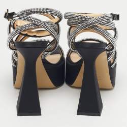 Pre Owned Mach & Mach Black Satin Sydney Platform Sandals Size 38