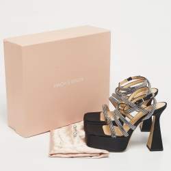 Pre Owned Mach & Mach Black Satin Sydney Platform Sandals Size 38