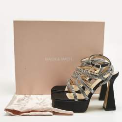مملوكة مسبقًا Mach & Mach Black Satin Sydney Crystal Embellished Platform Sandals Size 40