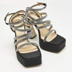 مملوكة مسبقًا Mach & Mach Black Satin Sydney Crystal Embellished Platform Sandals Size 40