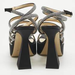 مملوكة مسبقًا Mach & Mach Black Satin Sydney Crystal Embellished Platform Sandals Size 40