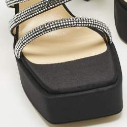 مملوكة مسبقًا Mach & Mach Black Satin Sydney Crystal Embellished Platform Sandals Size 40